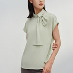 G2000 Shirts & Tops Crepe Stand Collar Blouse With Tie Detail