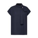 G2000 Shirts & Tops Crepe Stand Collar Blouse With Tie Detail Midnight Velvet Regular