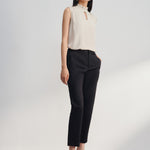 G2000 Pants Cotton Blend Spandex Satin Cropped Cigarette Pants With Elastic Waistband