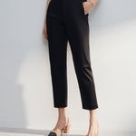 G2000 Pants Cotton Blend Spandex Satin Cropped Cigarette Pants With Elastic Waistband