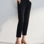 G2000 Pants Cotton Blend Spandex Satin Cropped Cigarette Pants With Elastic Waistband
