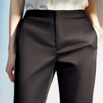 G2000 Pants Cotton Blend Spandex Satin Cropped Cigarette Pants With Elastic Waistband