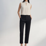 G2000 Pants Cotton Blend Spandex Satin Cropped Cigarette Pants With Elastic Waistband Pitch Black Regular