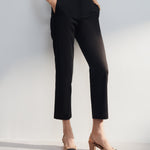 G2000 Pants Cotton Blend Spandex Satin Cropped Cigarette Pants With Elastic Waistband