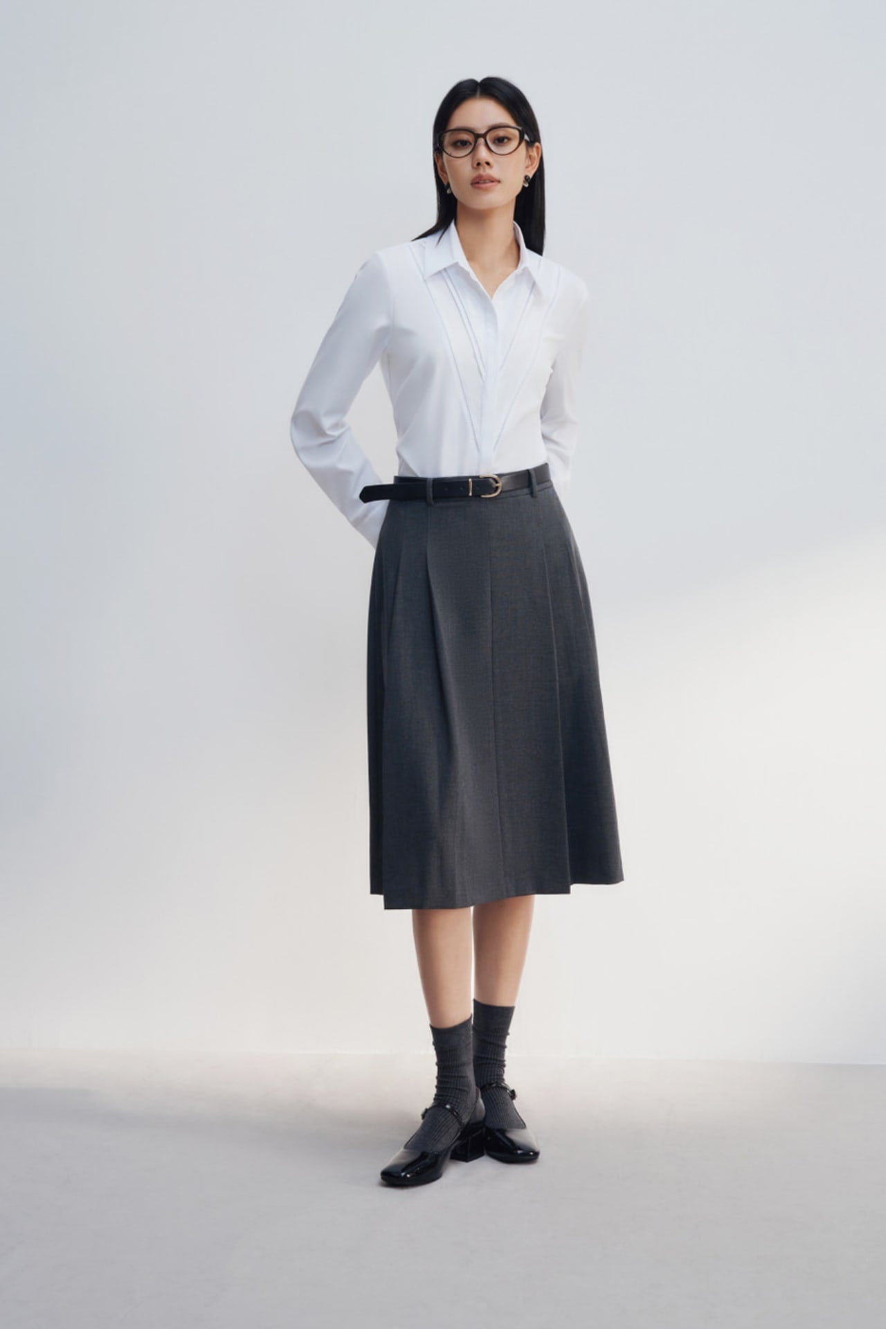Twill A-line Midi Skirt With Belt | G2000 Singapore