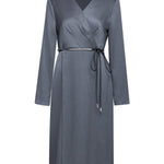 G2000 Dresses Pleated Satin Wrap Dress Graphite Gray Regular