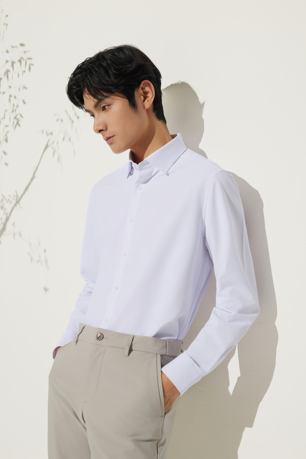 Non-Iron Dry Stretch Herringbone Smart Fit Long Sleeve Shirt