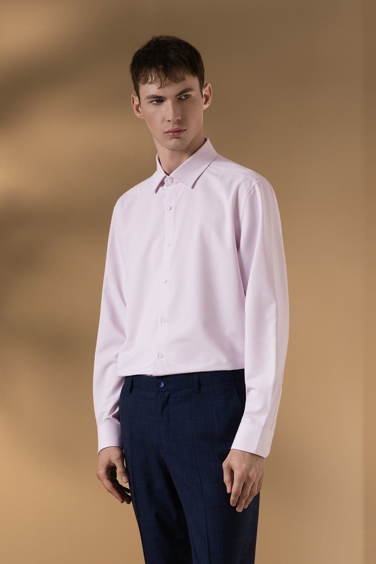 Non-Iron Dry Stretch Herringbone Smart Fit Long Sleeve Shirt