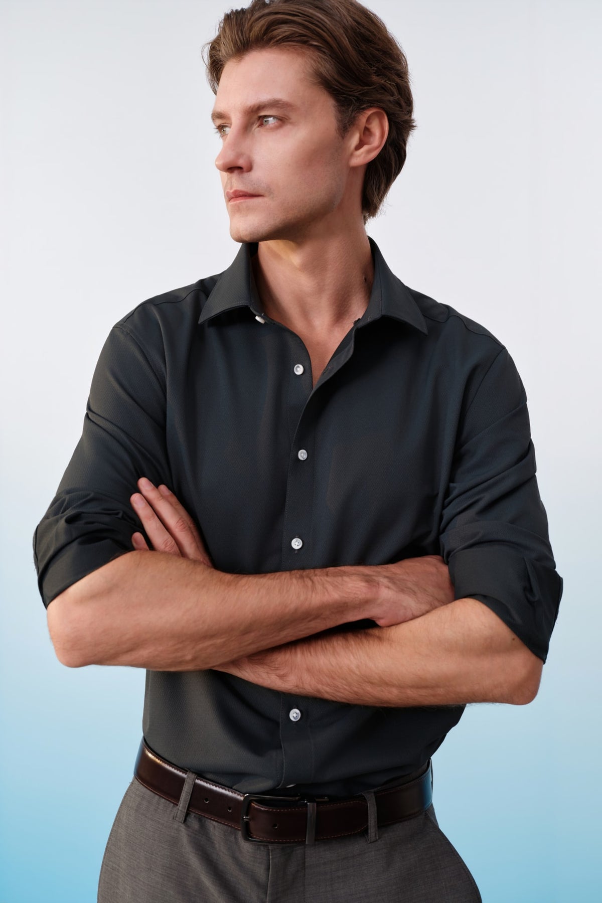 G2000 - Shirts - Non-Iron Dry Multi-Way Stretch Herringbone Smart Fit Long Sleeve Shirt