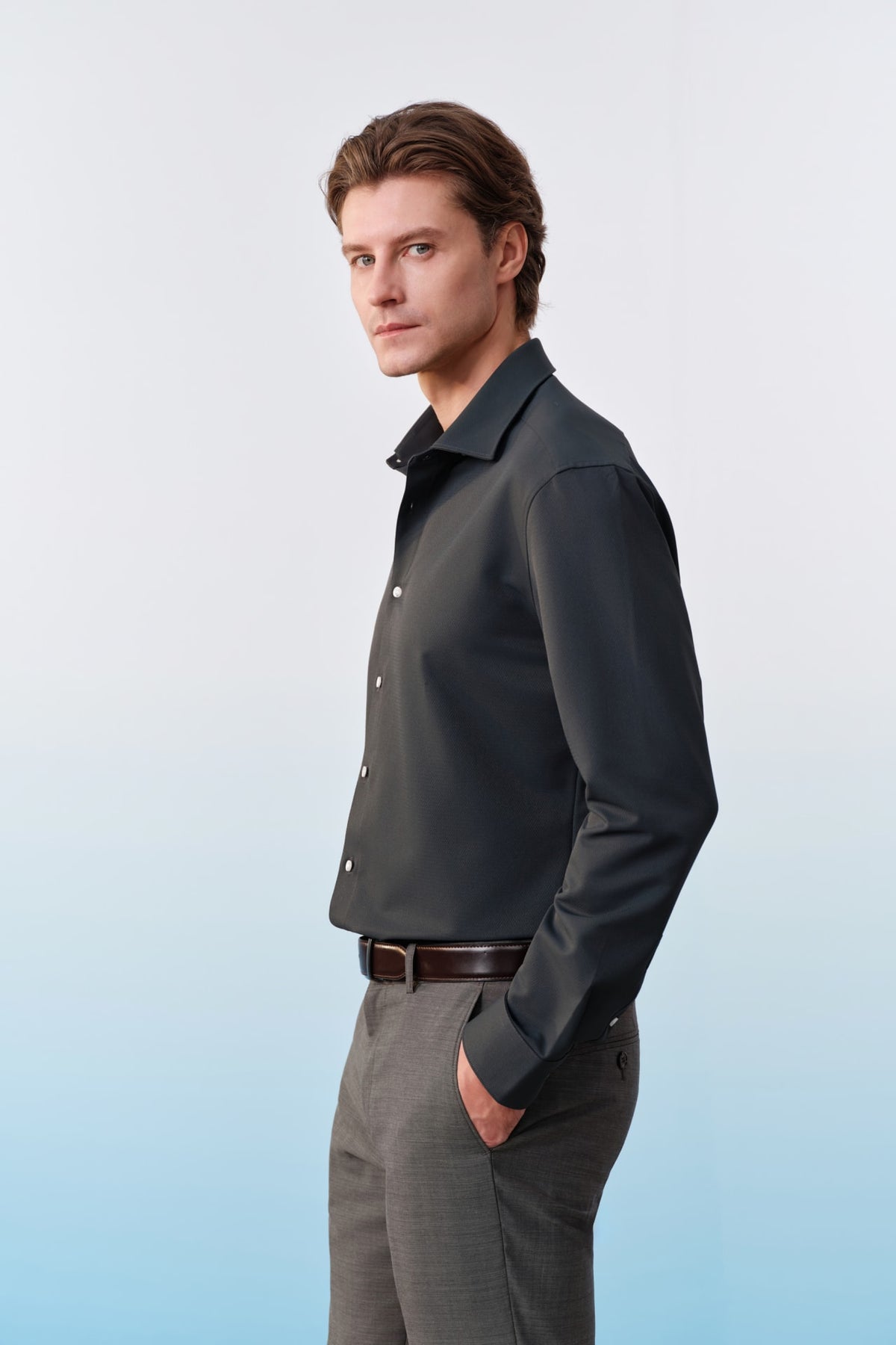 G2000 - Shirts - Non-Iron Dry Multi-Way Stretch Herringbone Smart Fit Long Sleeve Shirt