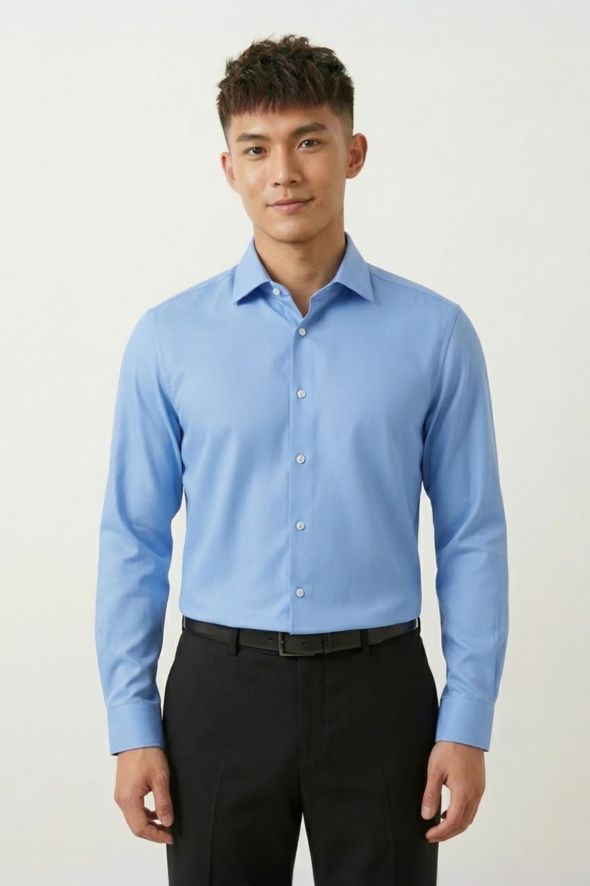 G2000 Shirts Non-Iron Dry Multi-Way Stretch Herringbone Smart Fit Long Sleeve Shirt Snorkel Blue Smart