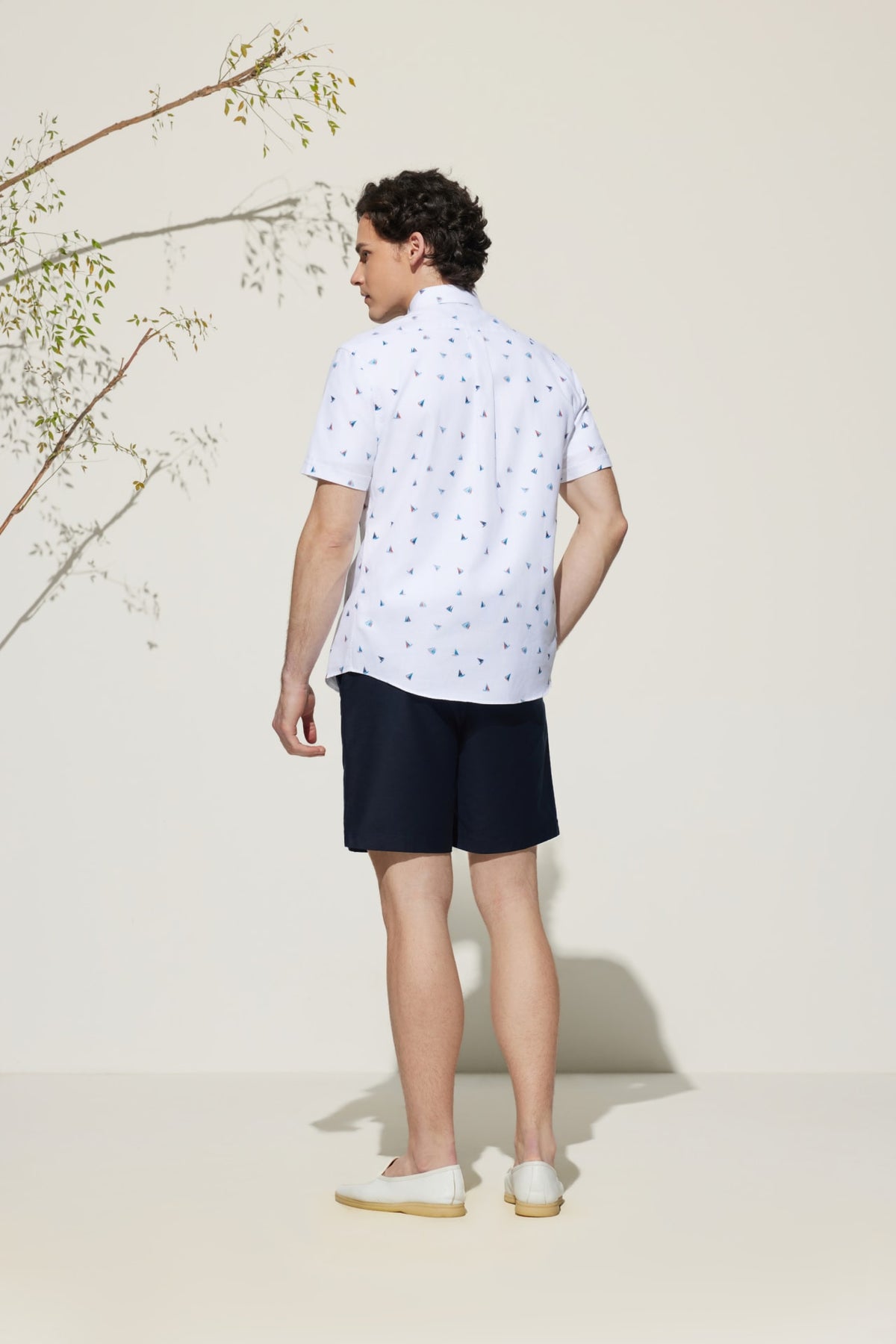 G2000 - Shirts - Cotton Oxford Sail Boat Digital Print Smart Fit Short Sleeve Casual Shirt