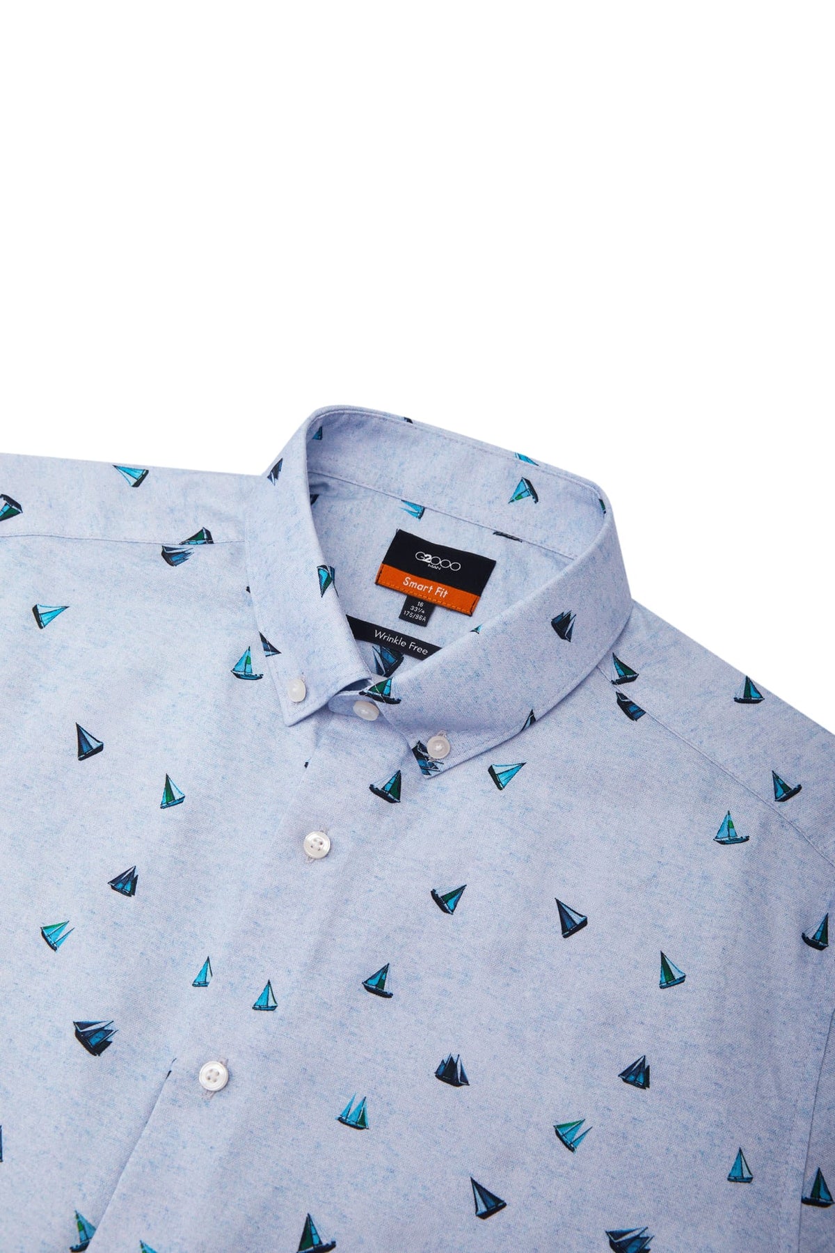 G2000 - Shirts - Cotton Oxford Sail Boat Digital Print Smart Fit Short Sleeve Casual Shirt