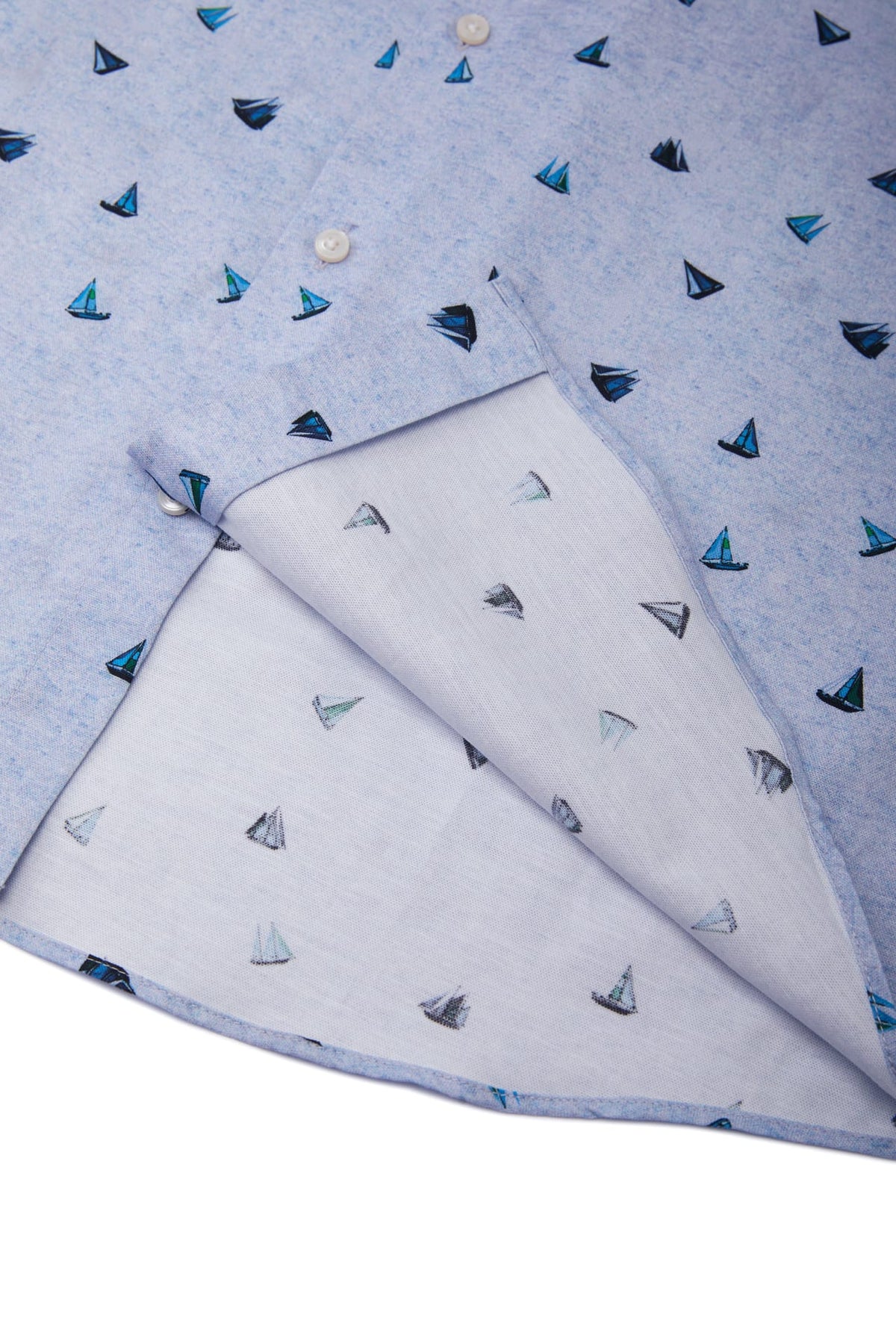 G2000 - Shirts - Cotton Oxford Sail Boat Digital Print Smart Fit Short Sleeve Casual Shirt