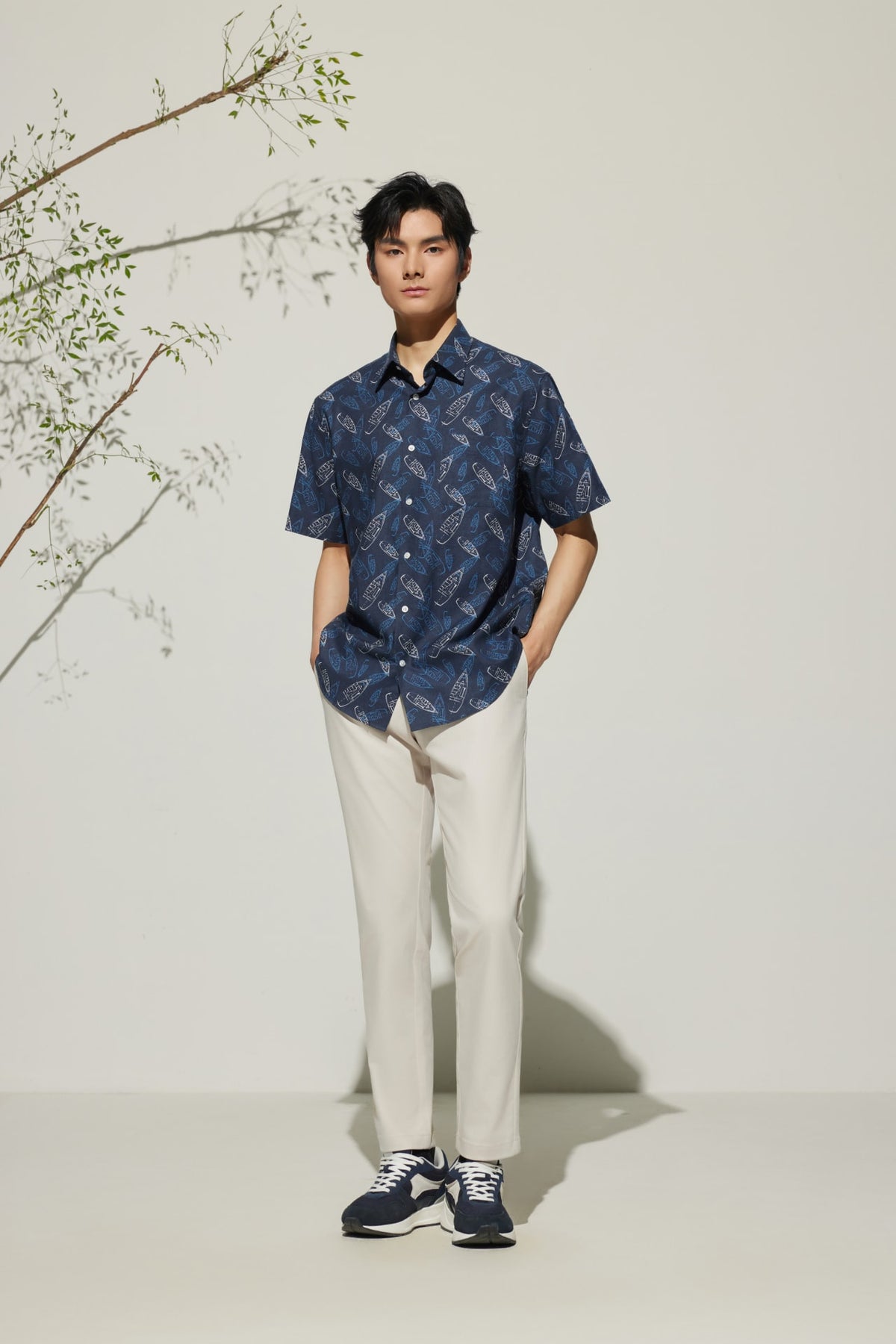 G2000 Shirts Cotton Oxford Boat Digital Print Comfort Fit Short Sleeve Casual Shirt