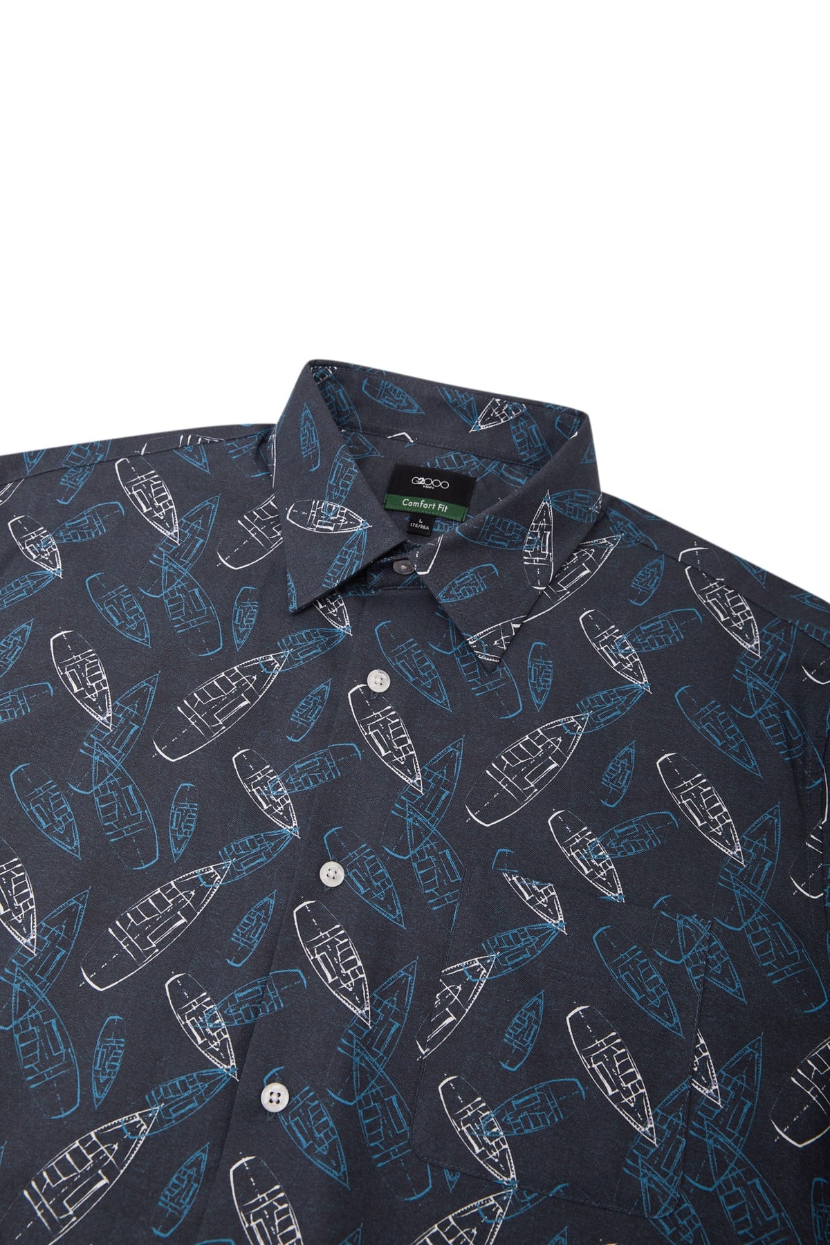 G2000 Shirts Cotton Oxford Boat Digital Print Comfort Fit Short Sleeve Casual Shirt