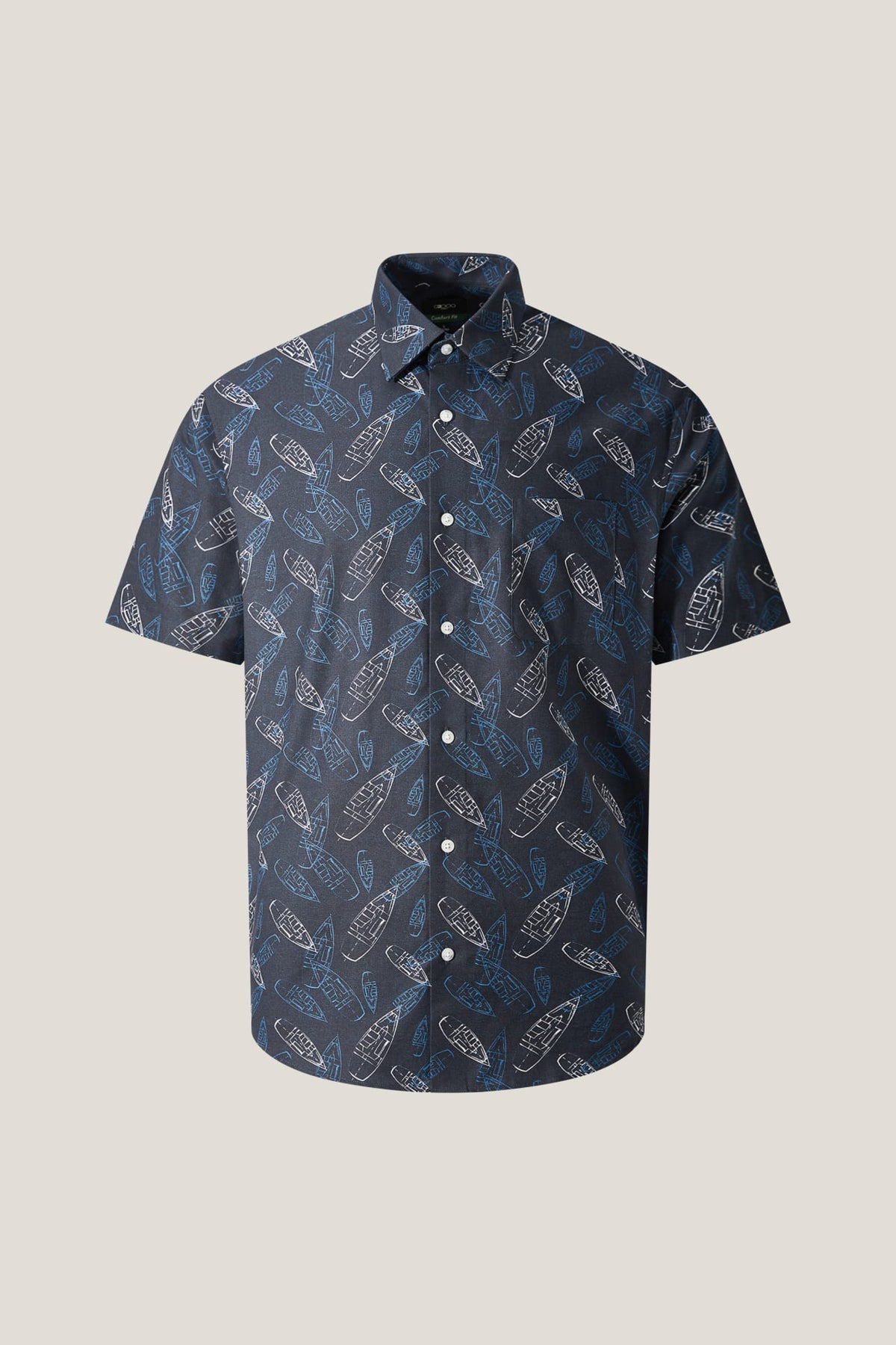 G2000 Shirts Cotton Oxford Boat Digital Print Comfort Fit Short Sleeve Casual Shirt