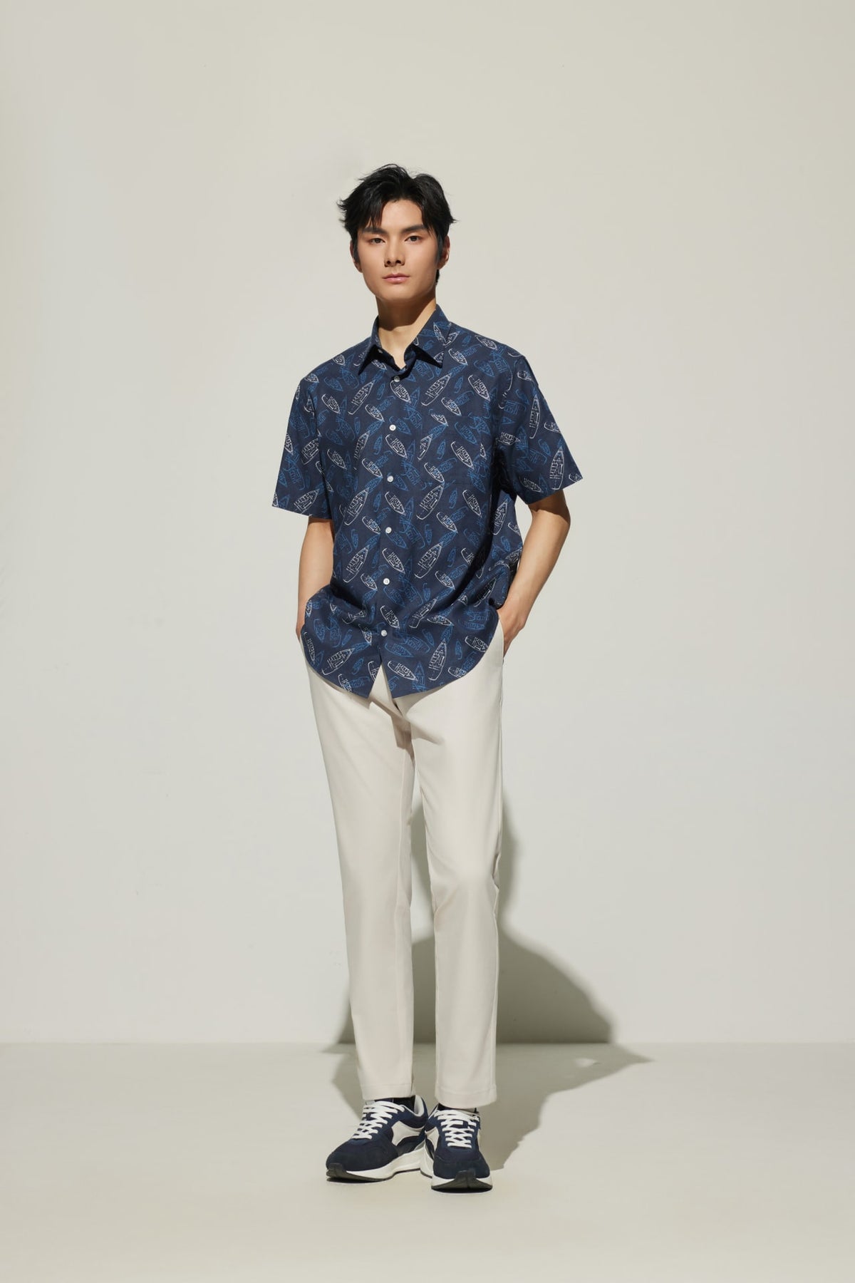 G2000 Shirts Cotton Oxford Boat Digital Print Comfort Fit Short Sleeve Casual Shirt Stormy Darkness Comfort