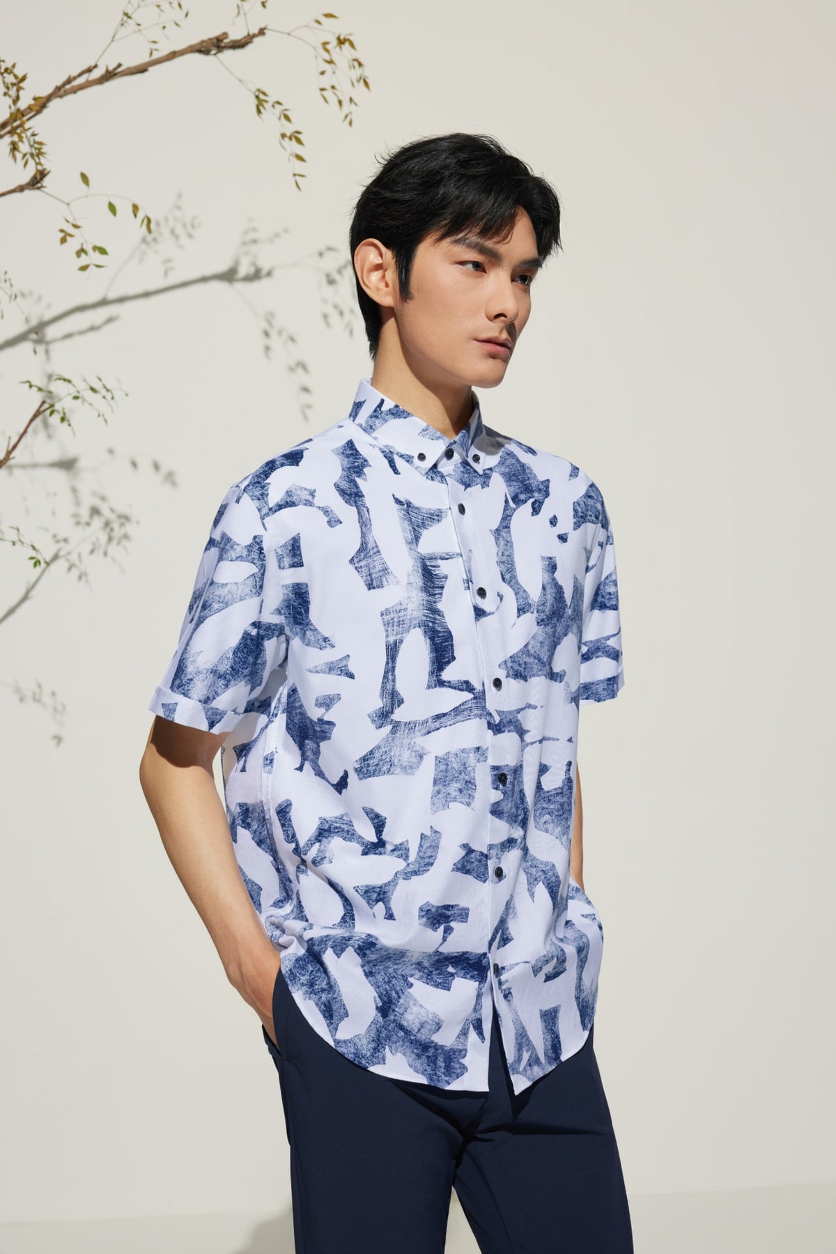 G2000 Shirts Cotton Oxford Ink Scatter Digital Print Comfort Fit Short Sleeve Casual Shirt