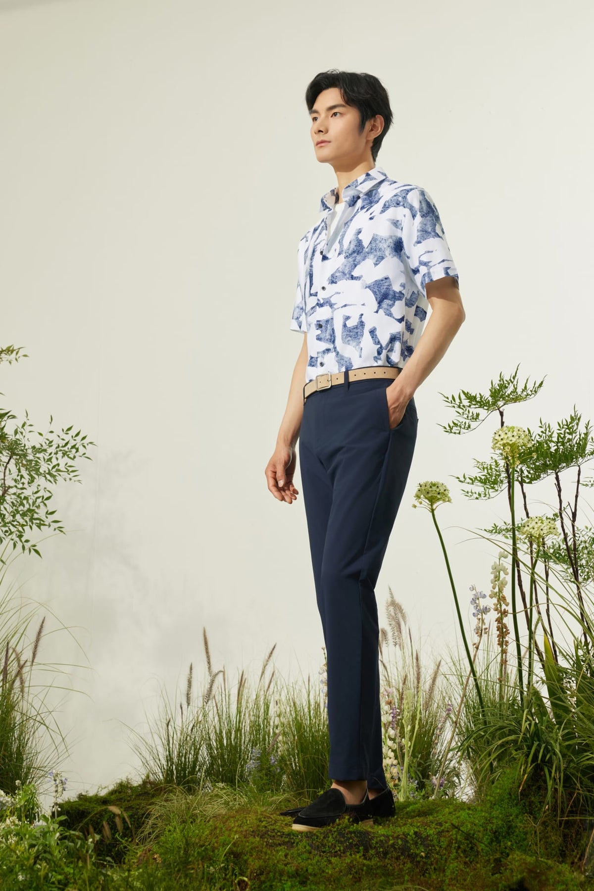 G2000 Shirts Cotton Oxford Ink Scatter Digital Print Comfort Fit Short Sleeve Casual Shirt
