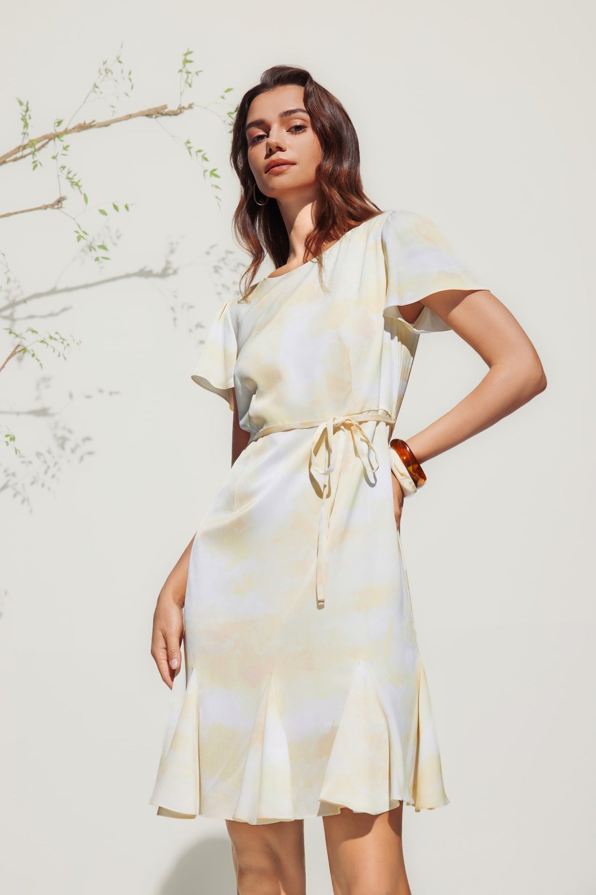 G2000 - Dresses - Satin Floral Print Flare Hem Dress