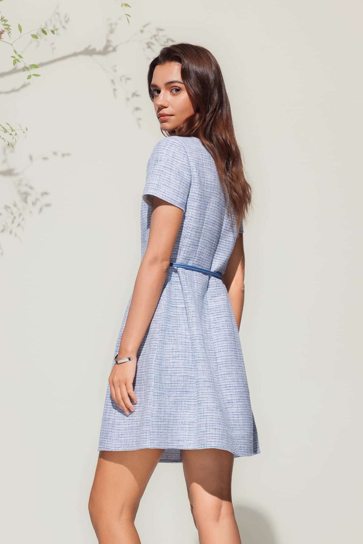 G2000 - Dresses - Square Boat Neck Tweed Dress With Belt
