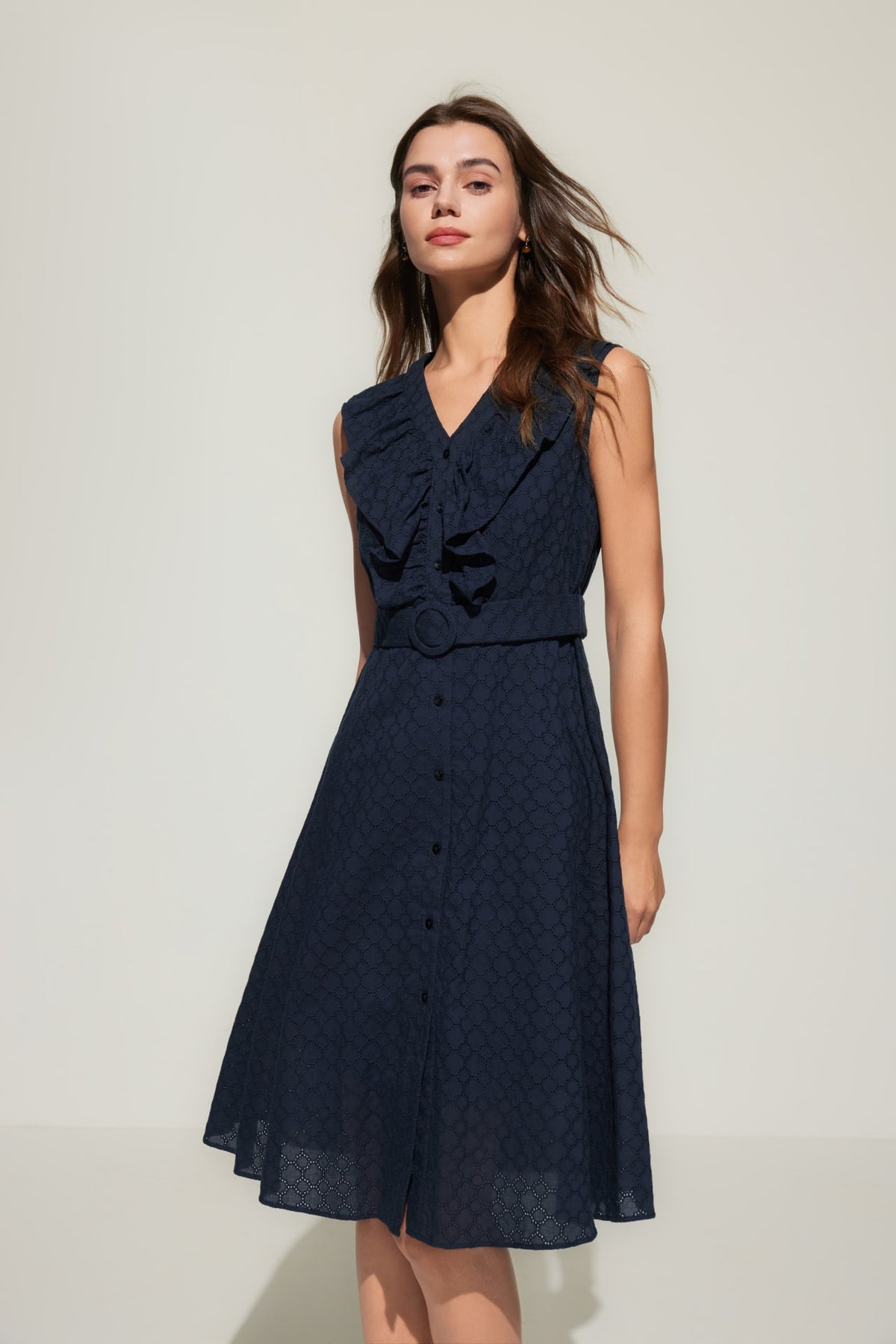 G2000 Dresses Ruffle Front Cotton Eyelet Dress
