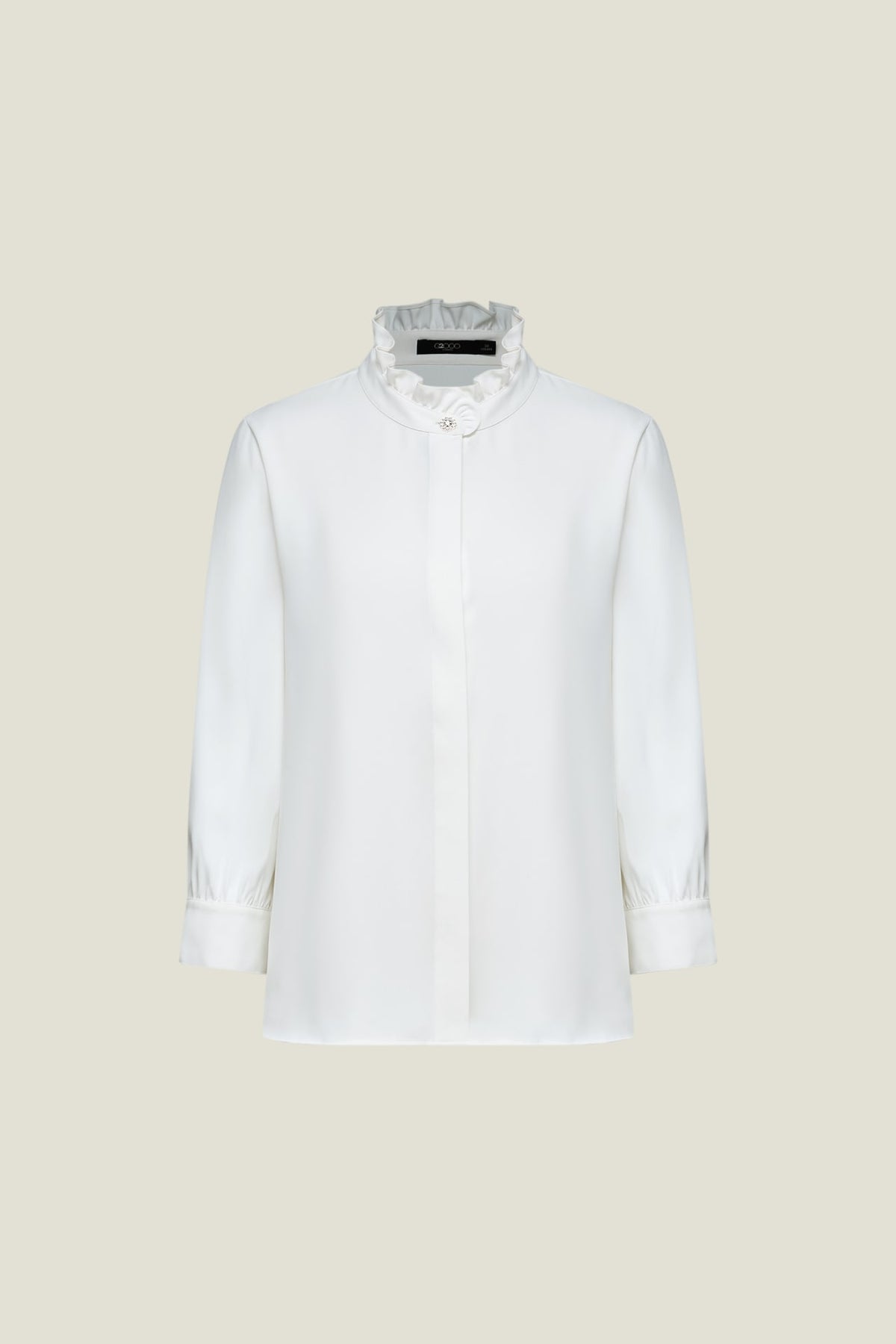 G2000 Blouses Satin Ruffled Stand Collar Blouse Frosted Porcelain Regular