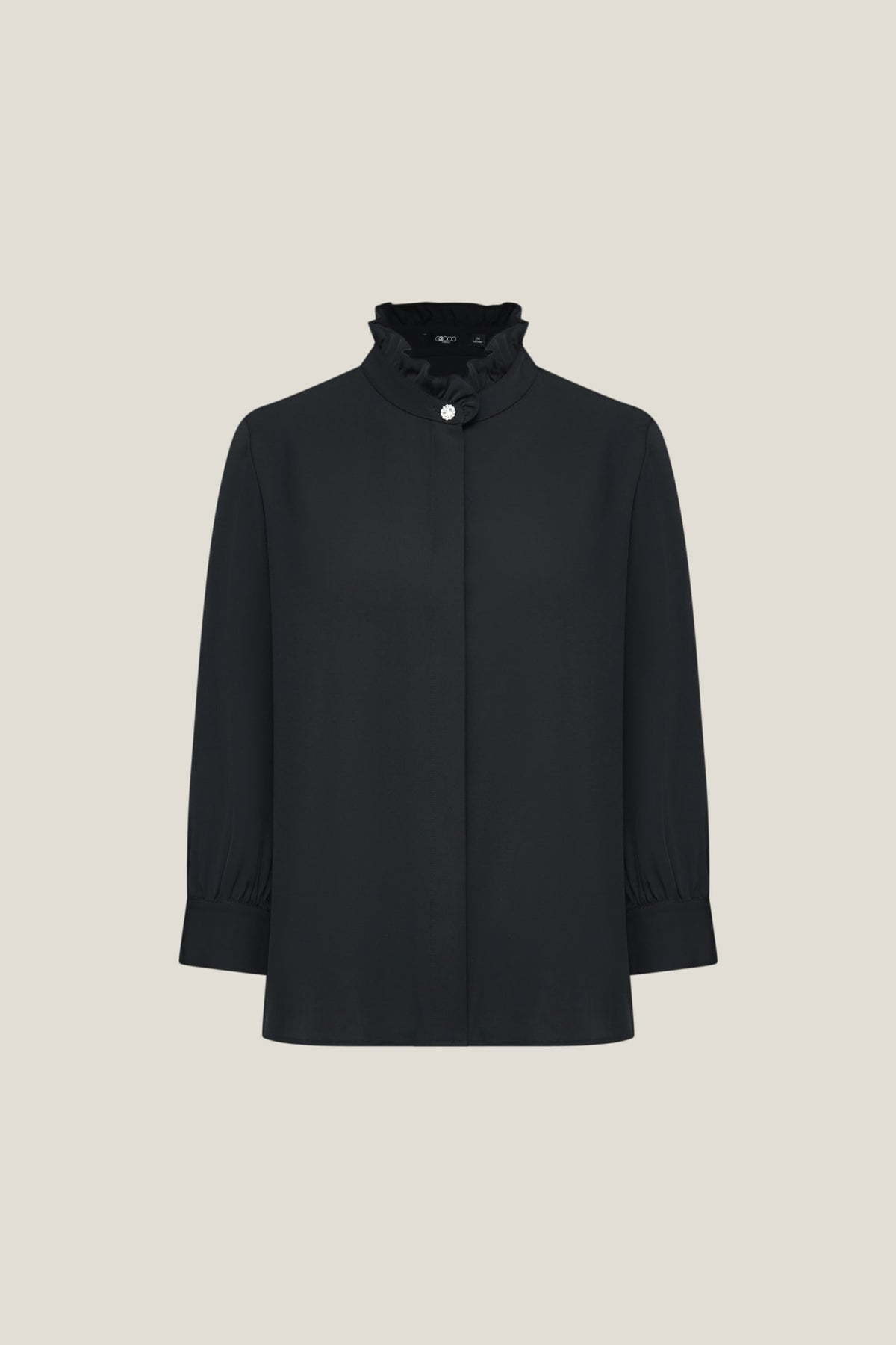 G2000 - Blouses - Satin Ruffled Stand Collar Blouse - Darkened Slate - Regular