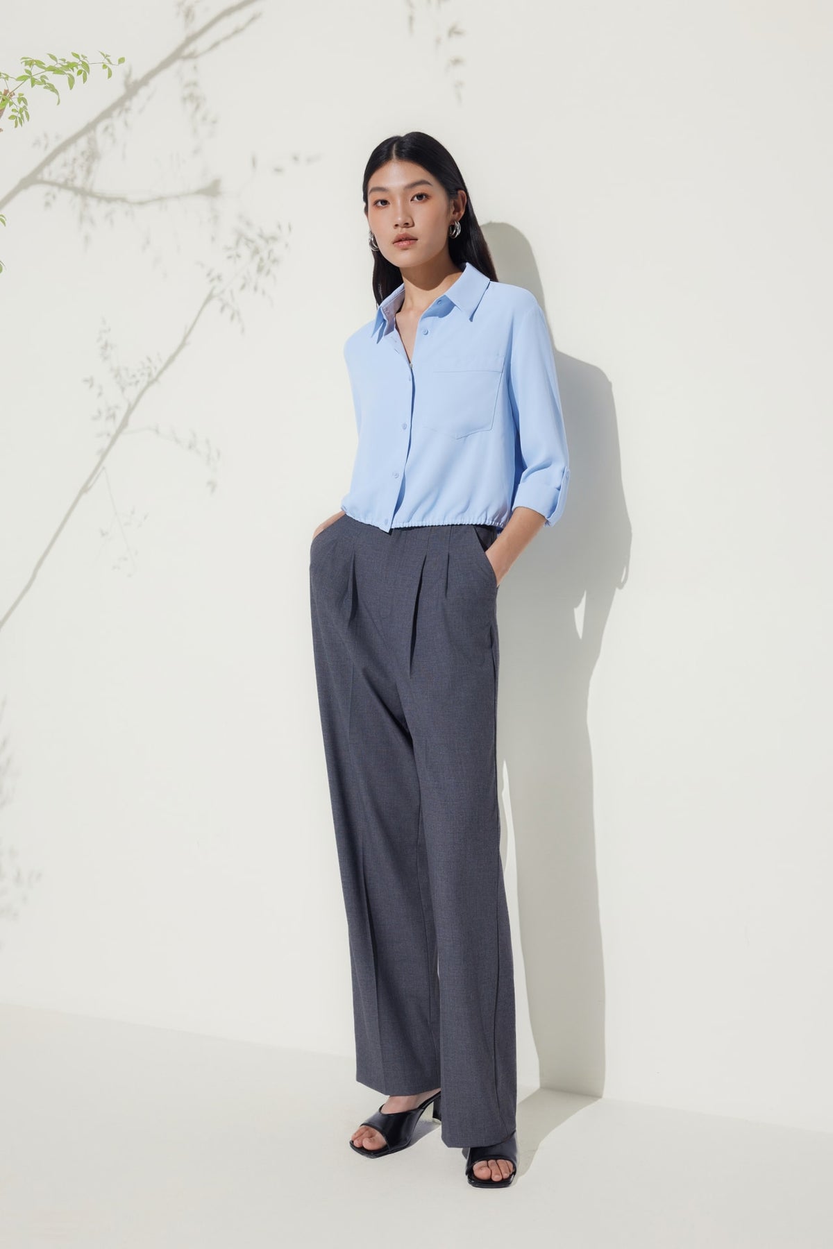 G2000 - Blouses - Satin Rolled Sleeves Shirt Blouse