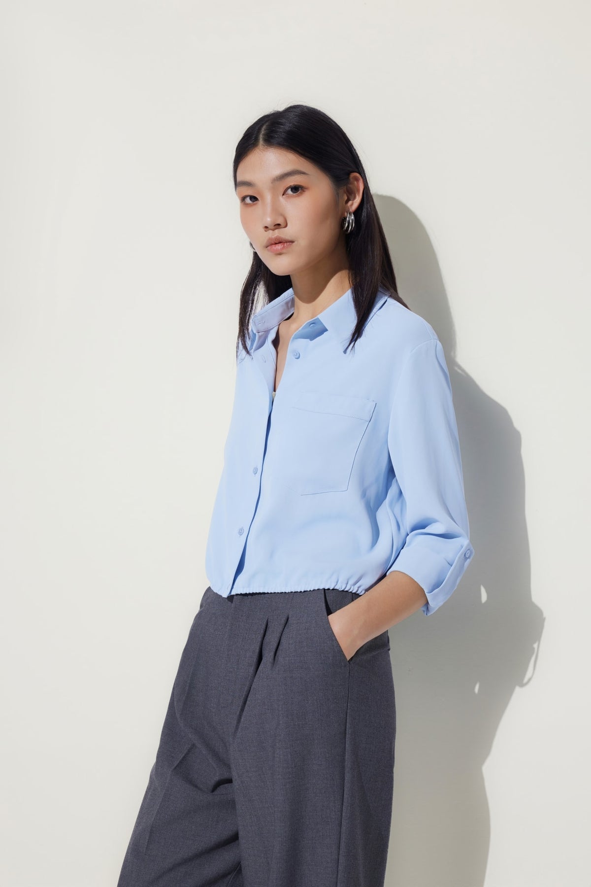 G2000 - Blouses - Satin Rolled Sleeves Shirt Blouse
