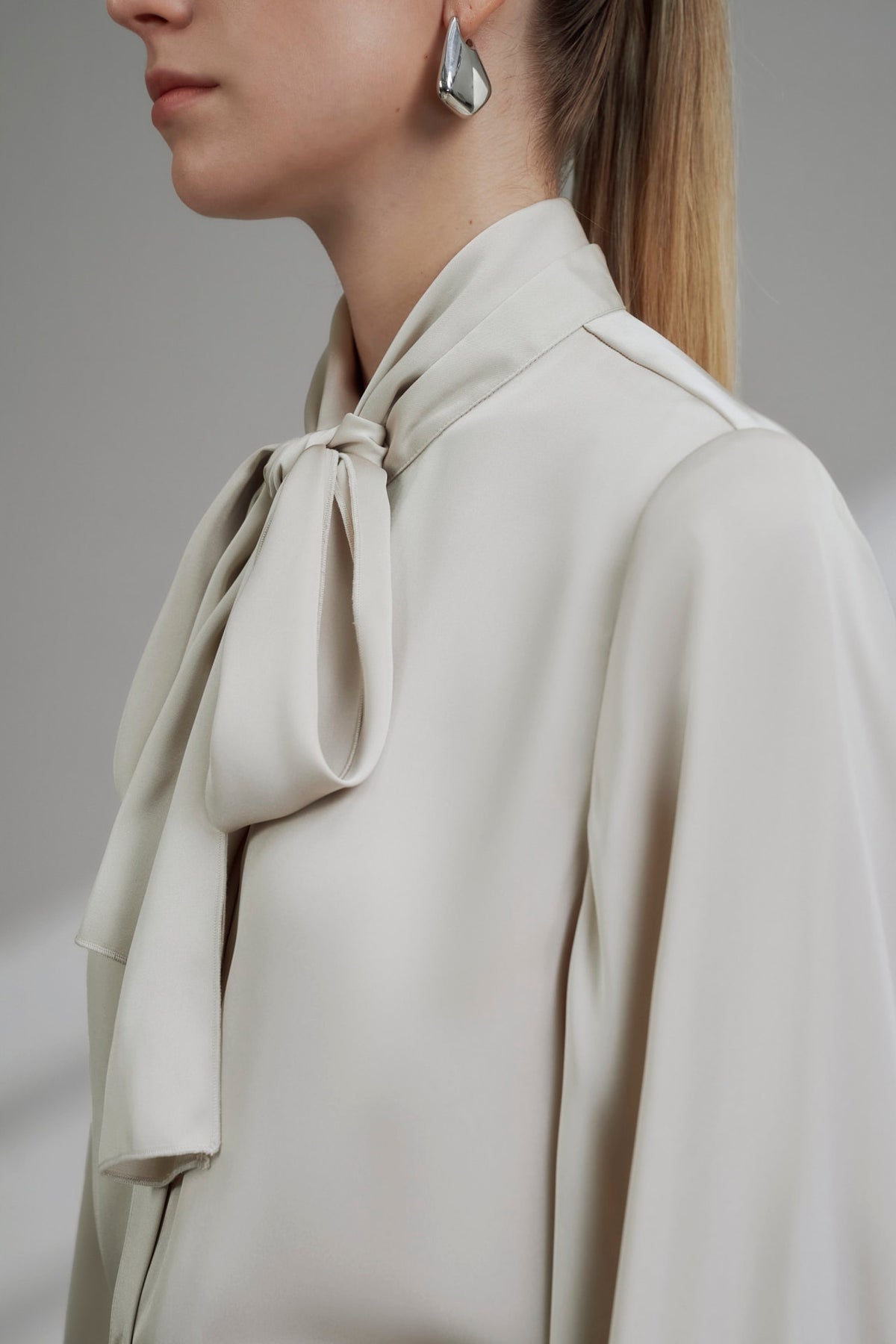 G2000 - Blouses - Satin Stand Collar Blouse With Detachable Contrasting Tie