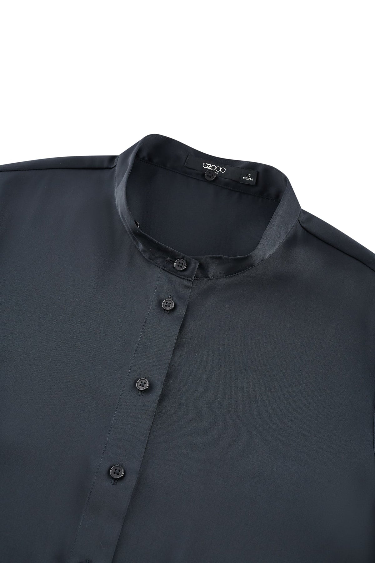 G2000 - Blouses - Satin Stand Collar Blouse With Detachable Contrasting Tie