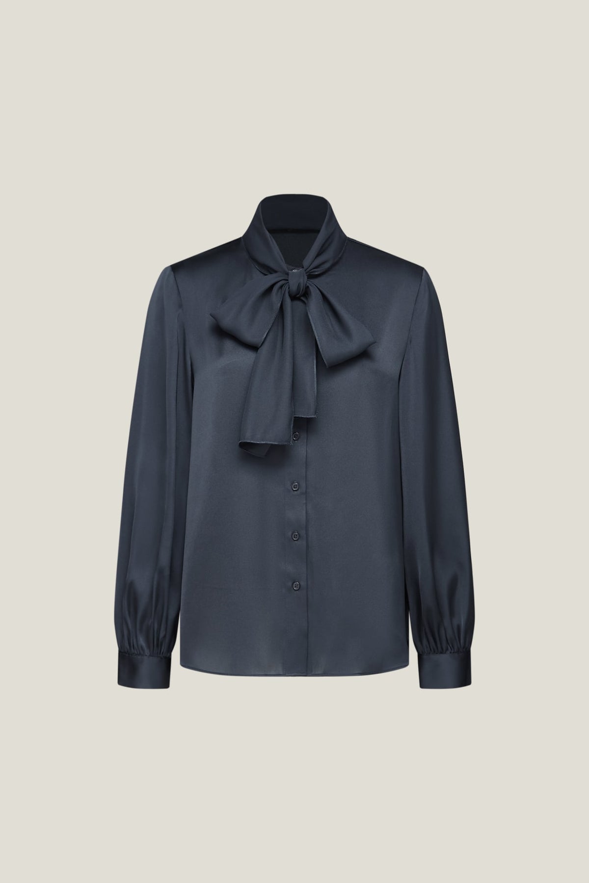 G2000 - Blouses - Satin Stand Collar Blouse With Detachable Contrasting Tie - Midnight Velvet - Regular
