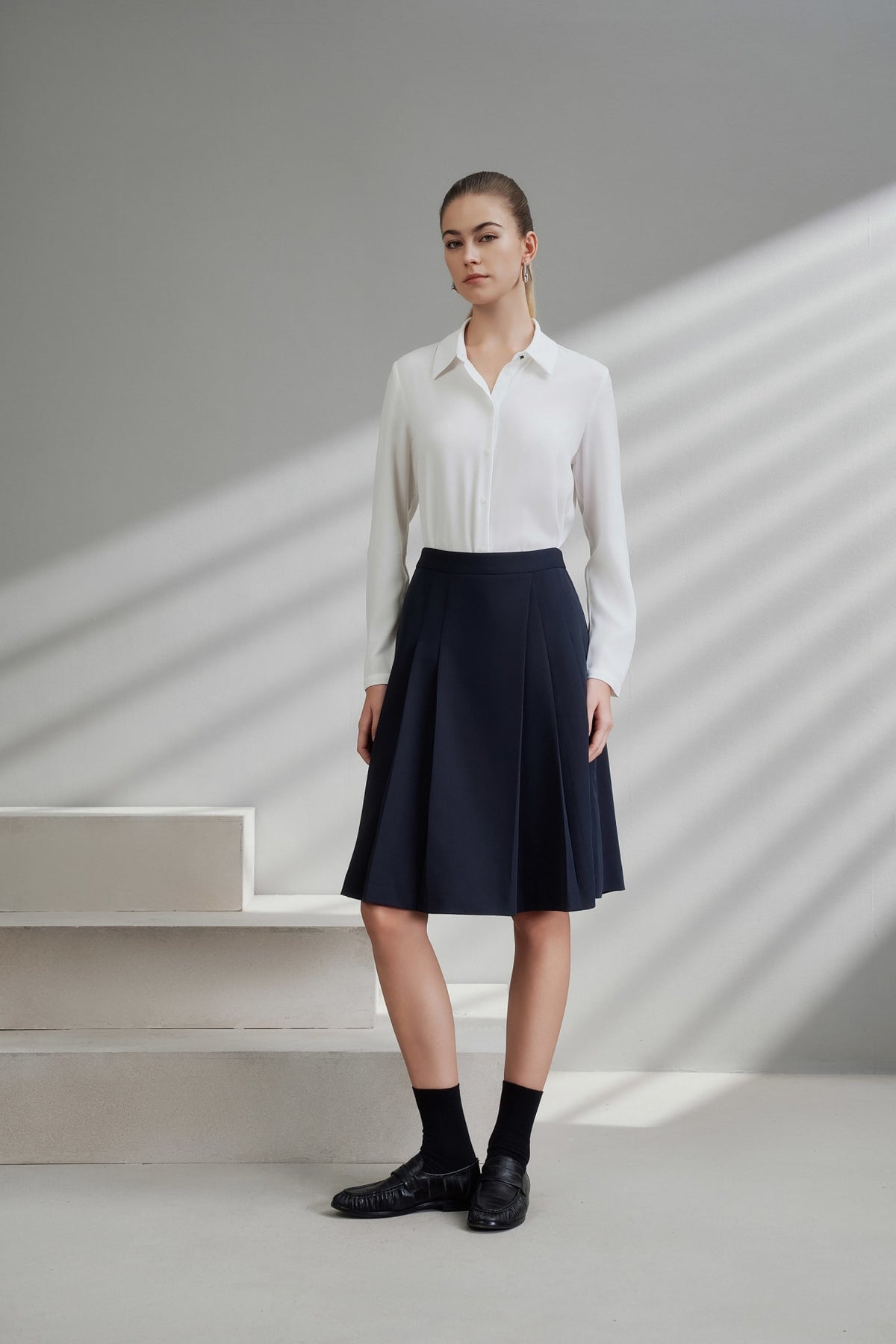 G2000 Blouses Regular Fit Shirt Blouse With Detachable Pleated Tie Pale Silver Regular