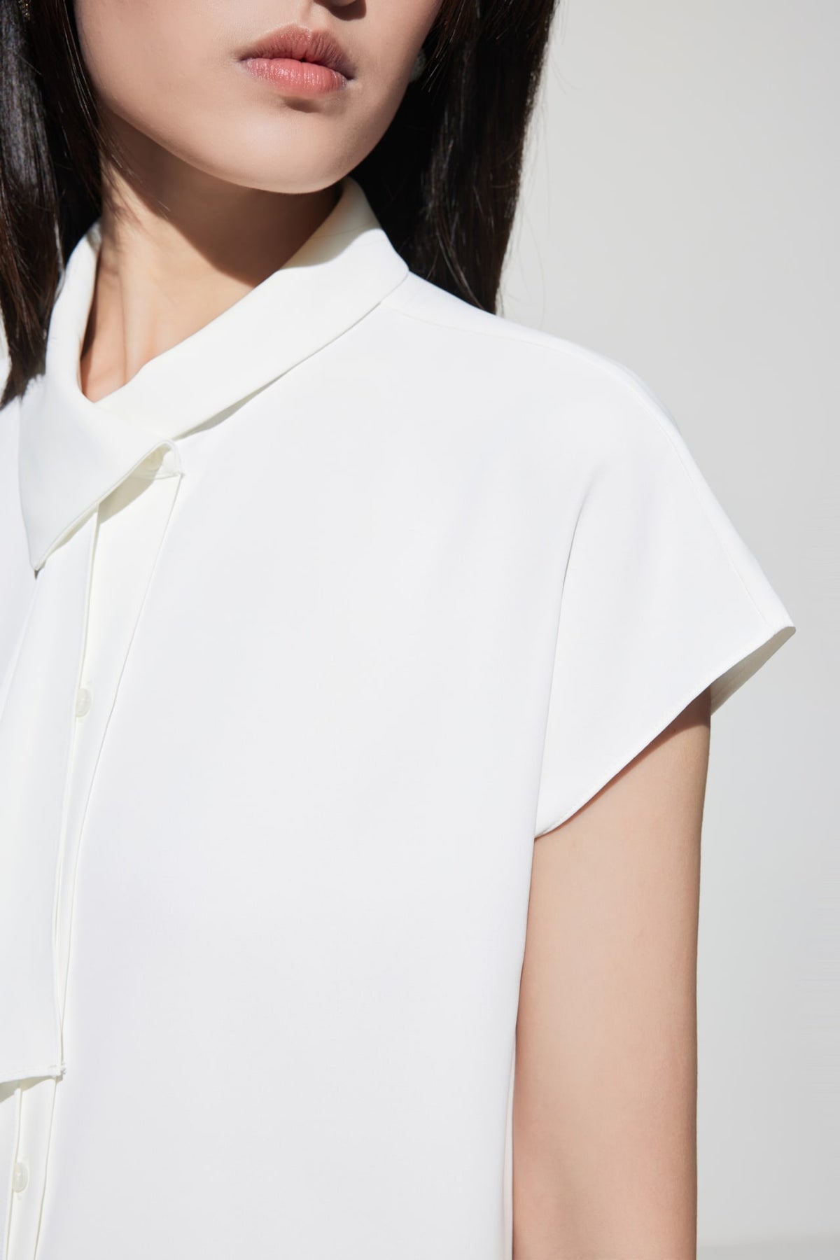 G2000 Blouses Satin Asymmetrical Stand Collar Blouse With Tie