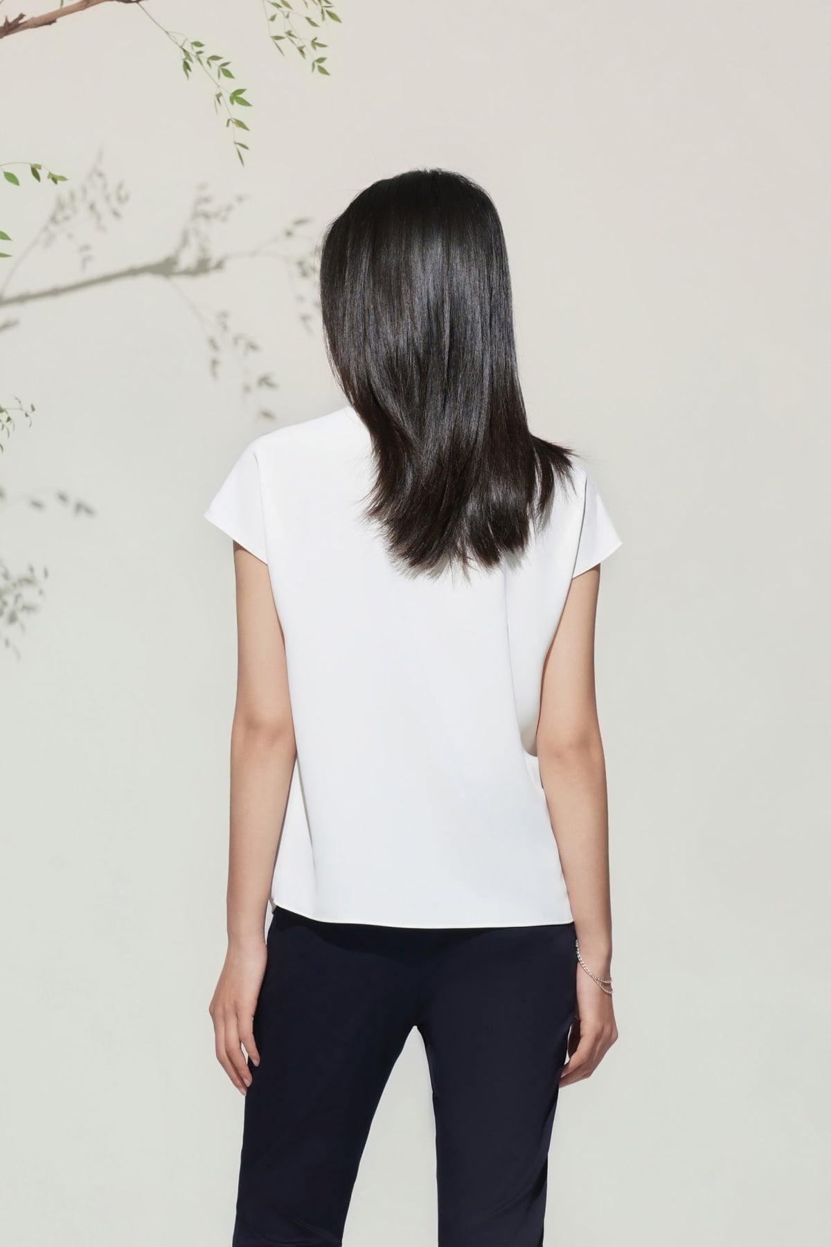 G2000 Blouses Satin Asymmetrical Stand Collar Blouse With Tie