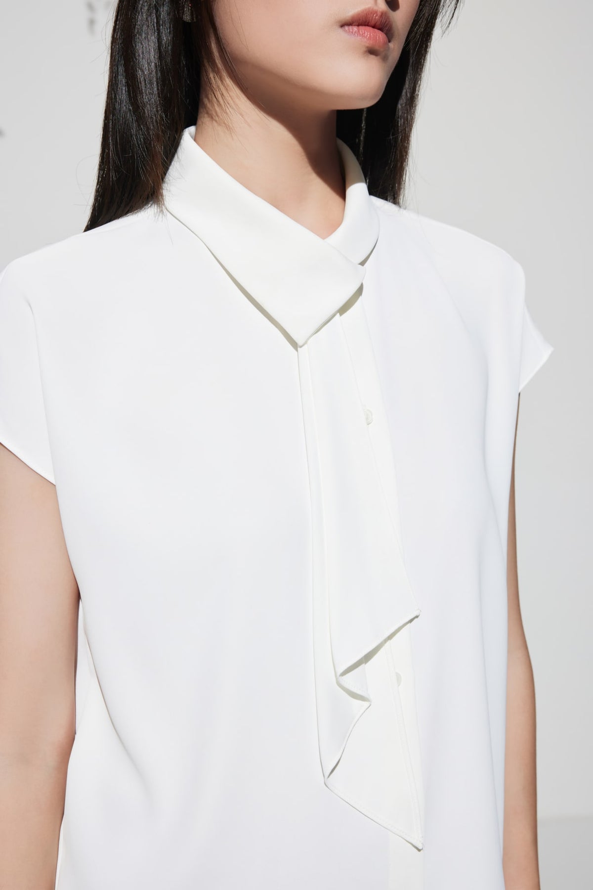 G2000 Blouses Satin Asymmetrical Stand Collar Blouse With Tie