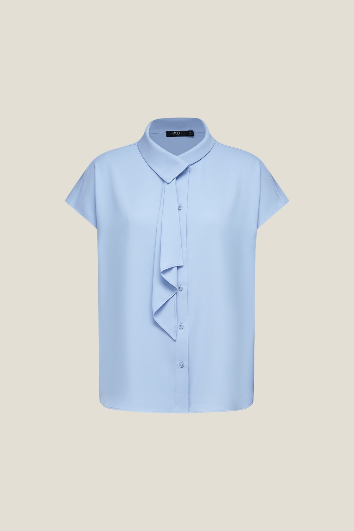 G2000 Blouses Satin Asymmetrical Stand Collar Blouse With Tie Windswept Sky Regular