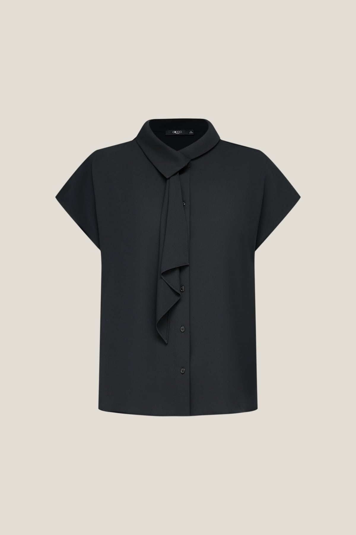 G2000 Blouses Satin Asymmetrical Stand Collar Blouse With Tie Darkened Slate Regular