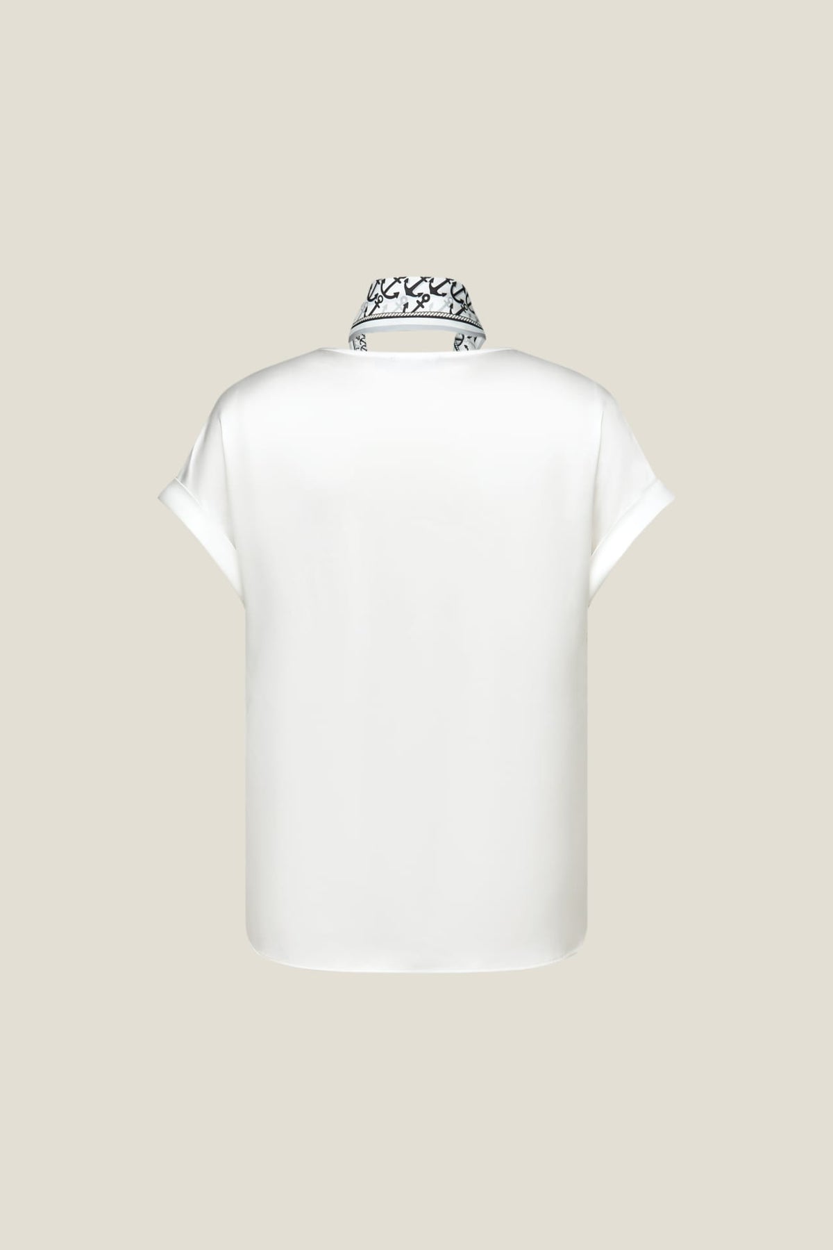 G2000 - Blouses - Satin Short Sleeve Blouse With Scarf & Ring