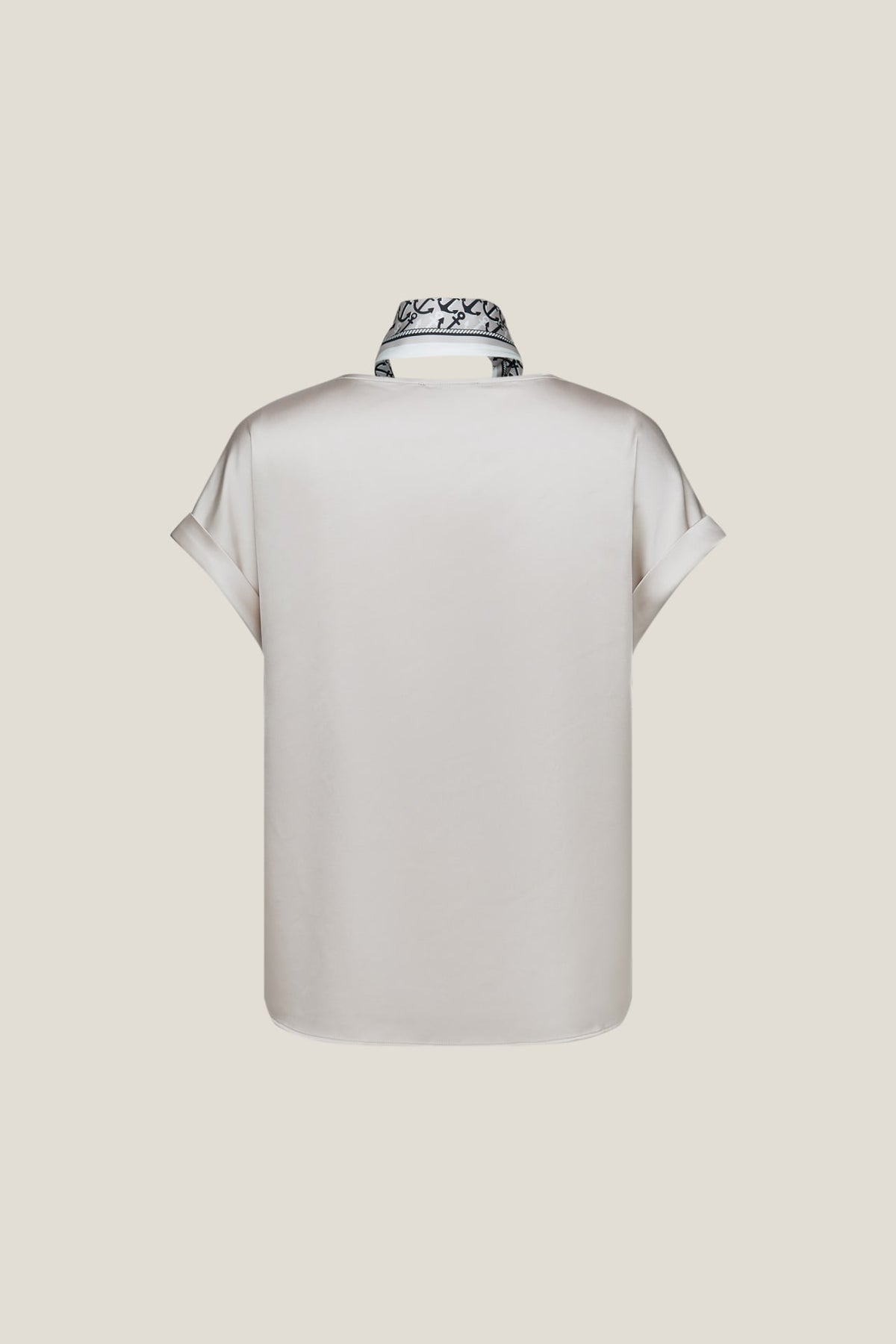 G2000 - Blouses - Satin Short Sleeve Blouse With Scarf & Ring