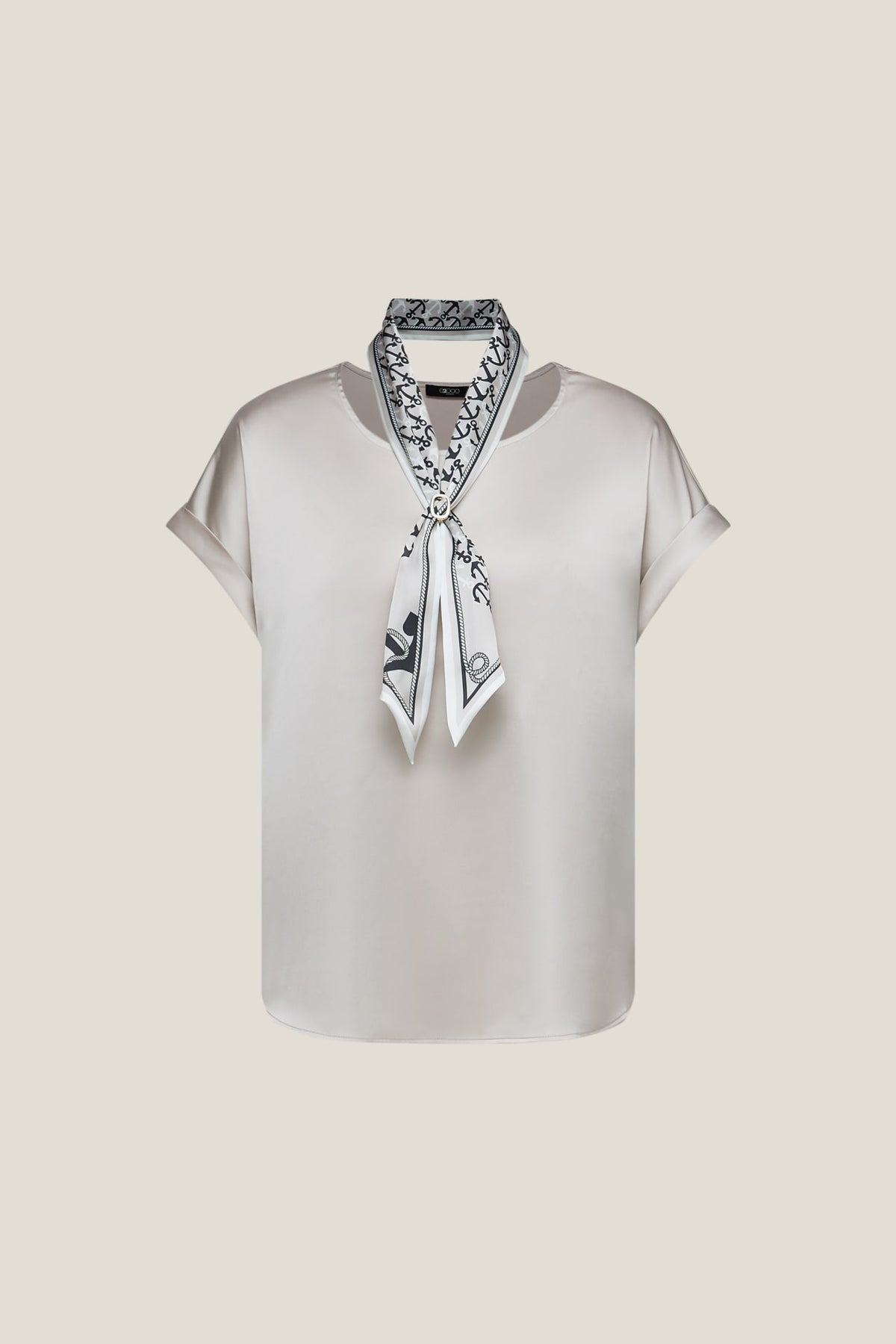 G2000 - Blouses - Satin Short Sleeve Blouse With Scarf & Ring - Frost Wisp - Regular