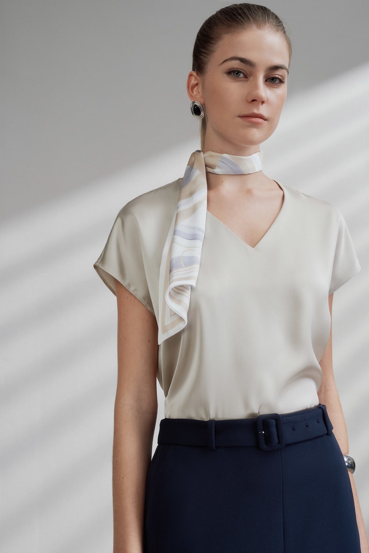 G2000 - Blouses - Satin V Neck Scarf Blouse