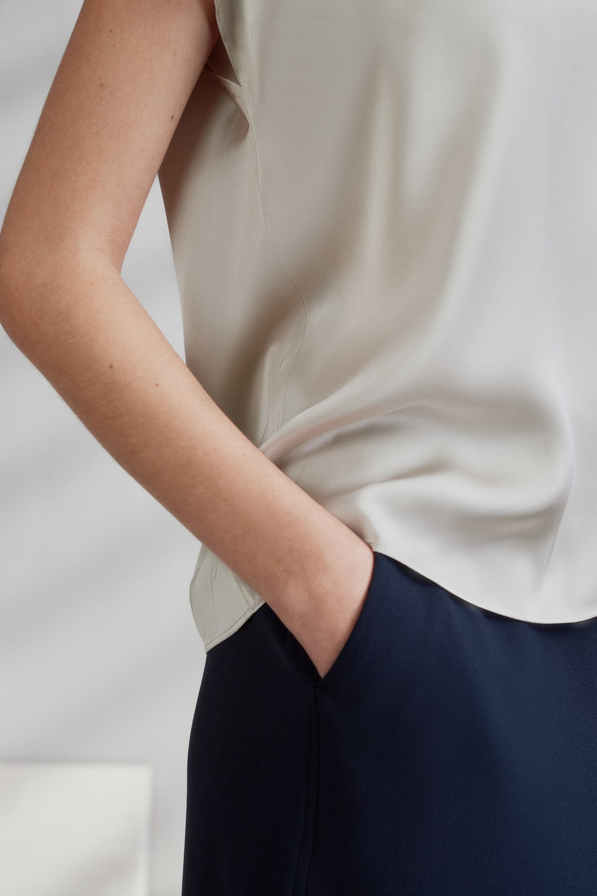 G2000 - Blouses - Satin V Neck Scarf Blouse
