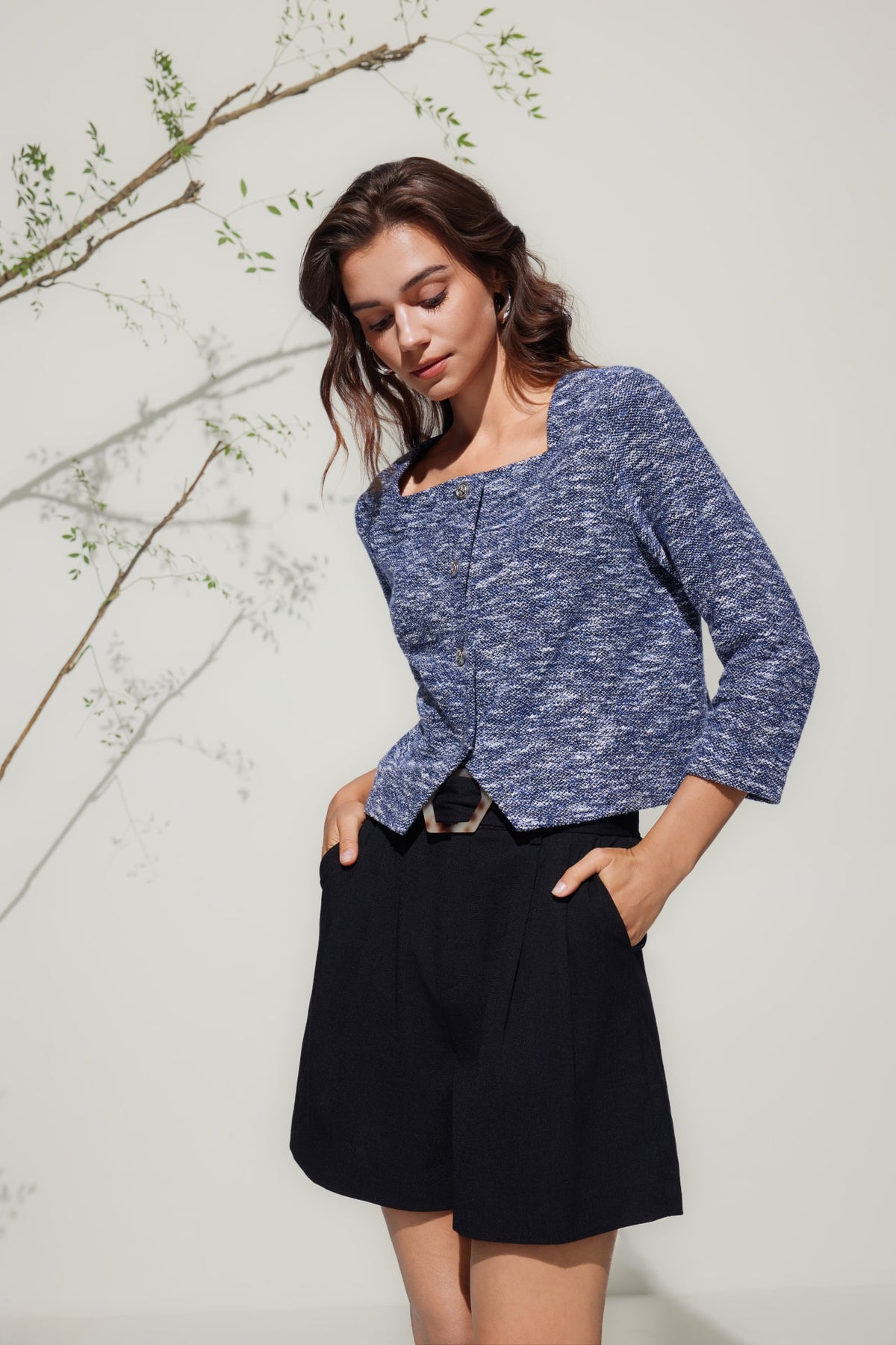 G2000 - T-Shirts - Square Neck Knit Tweed Cardigan
