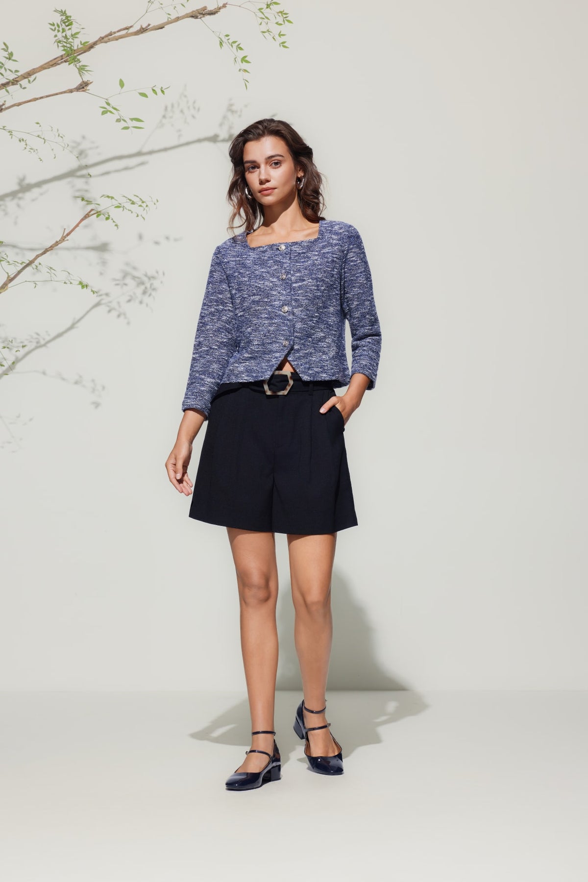 G2000 T-Shirts Square Neck Knit Tweed Cardigan Majestic Ultramarine Regular