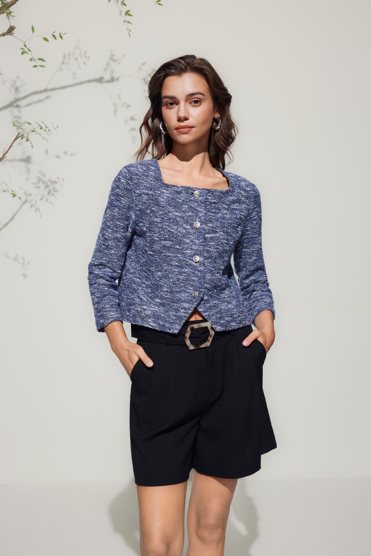 G2000 - T-Shirts - Square Neck Knit Tweed Cardigan
