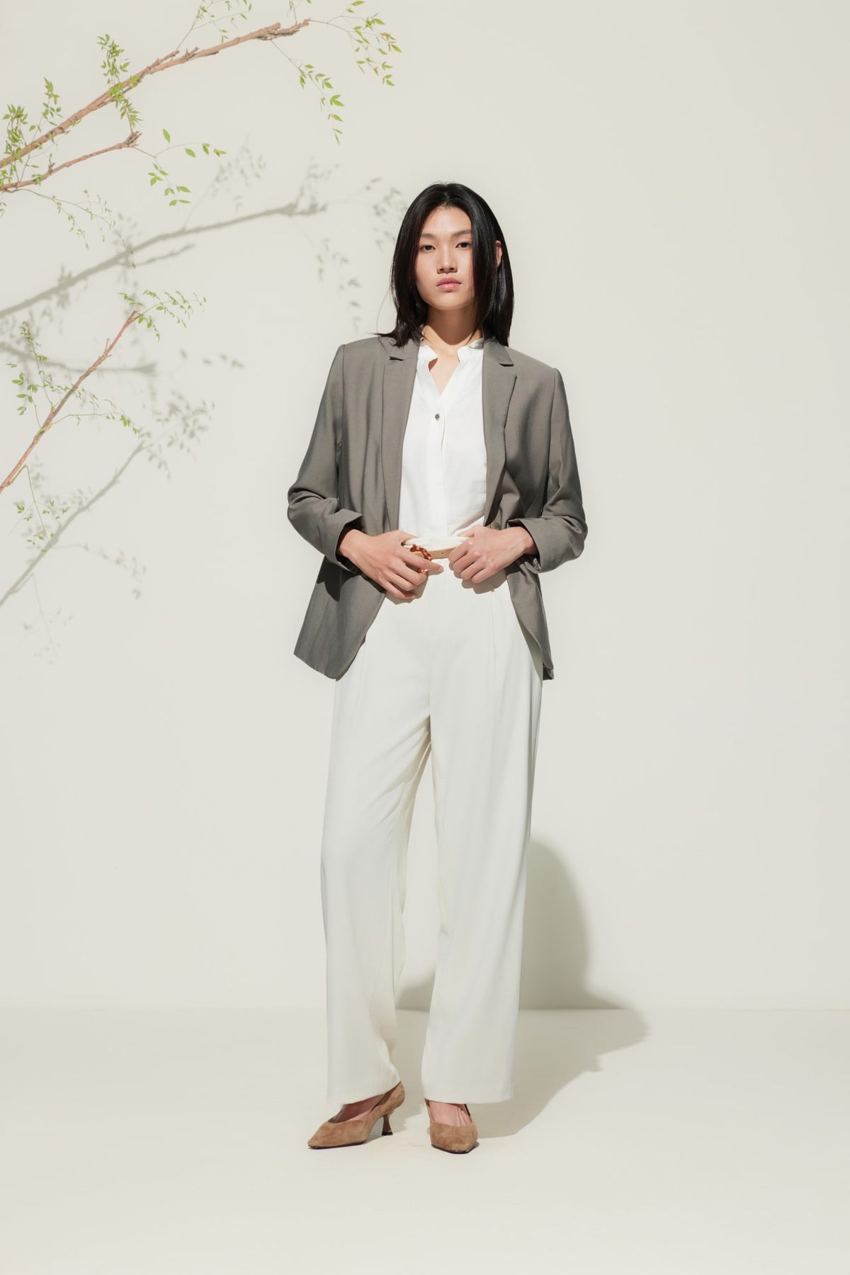 G2000 Blouses Stand Collar Top With Hi-Low Fit Hem