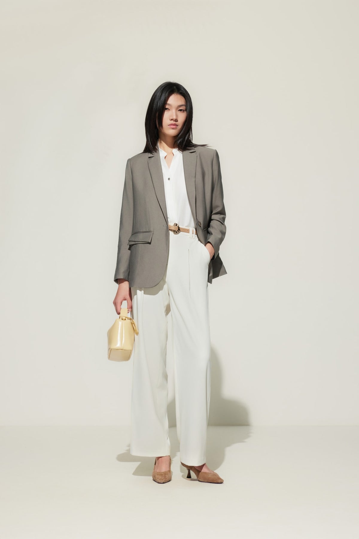 G2000 Blouses Stand Collar Top With Hi-Low Fit Hem
